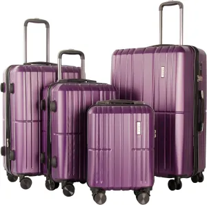 4 Piece Luggage Set ABS PC Expandable Hardshell TSA Lock Aluminum Trolley Spinner Wheels (Purple, 4 Piece Set)
