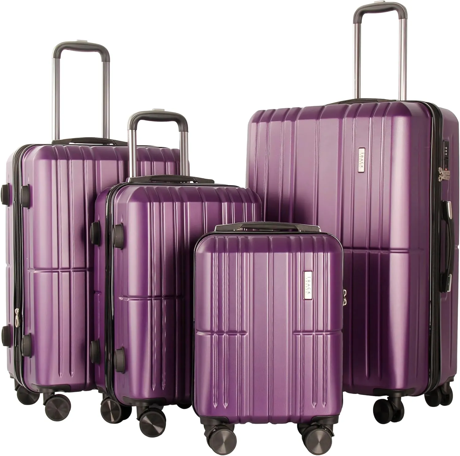 4 Piece Luggage Set ABS PC Expandable Hardshell TSA Lock Aluminum Trolley Spinner Wheels (Purple, 4 Piece Set)