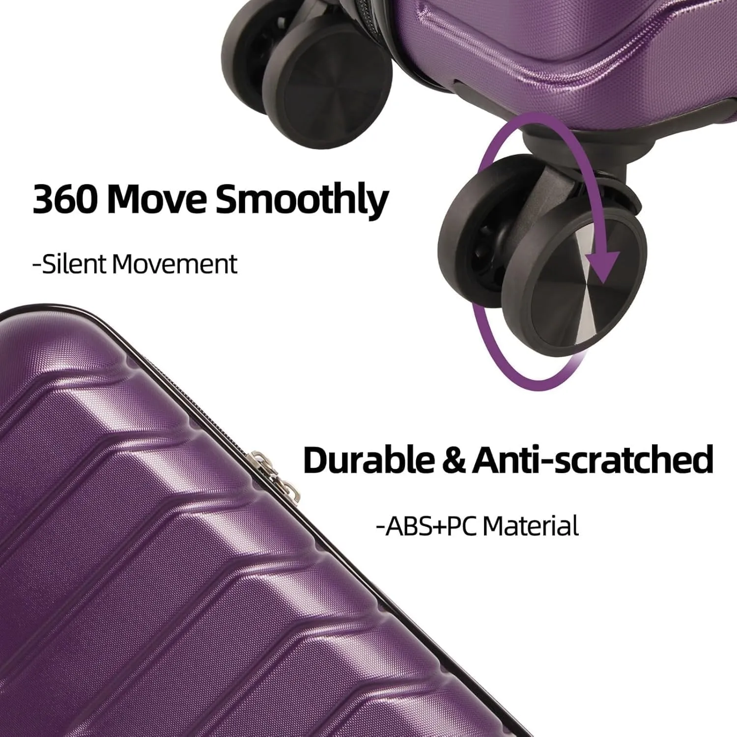 4 Piece Luggage Set ABS PC Expandable Hardshell TSA Lock Aluminum Trolley Spinner Wheels (Purple, 4 Piece Set)