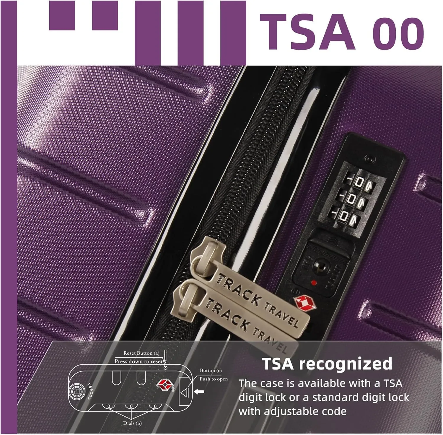 4 Piece Luggage Set ABS PC Expandable Hardshell TSA Lock Aluminum Trolley Spinner Wheels (Purple, 4 Piece Set)