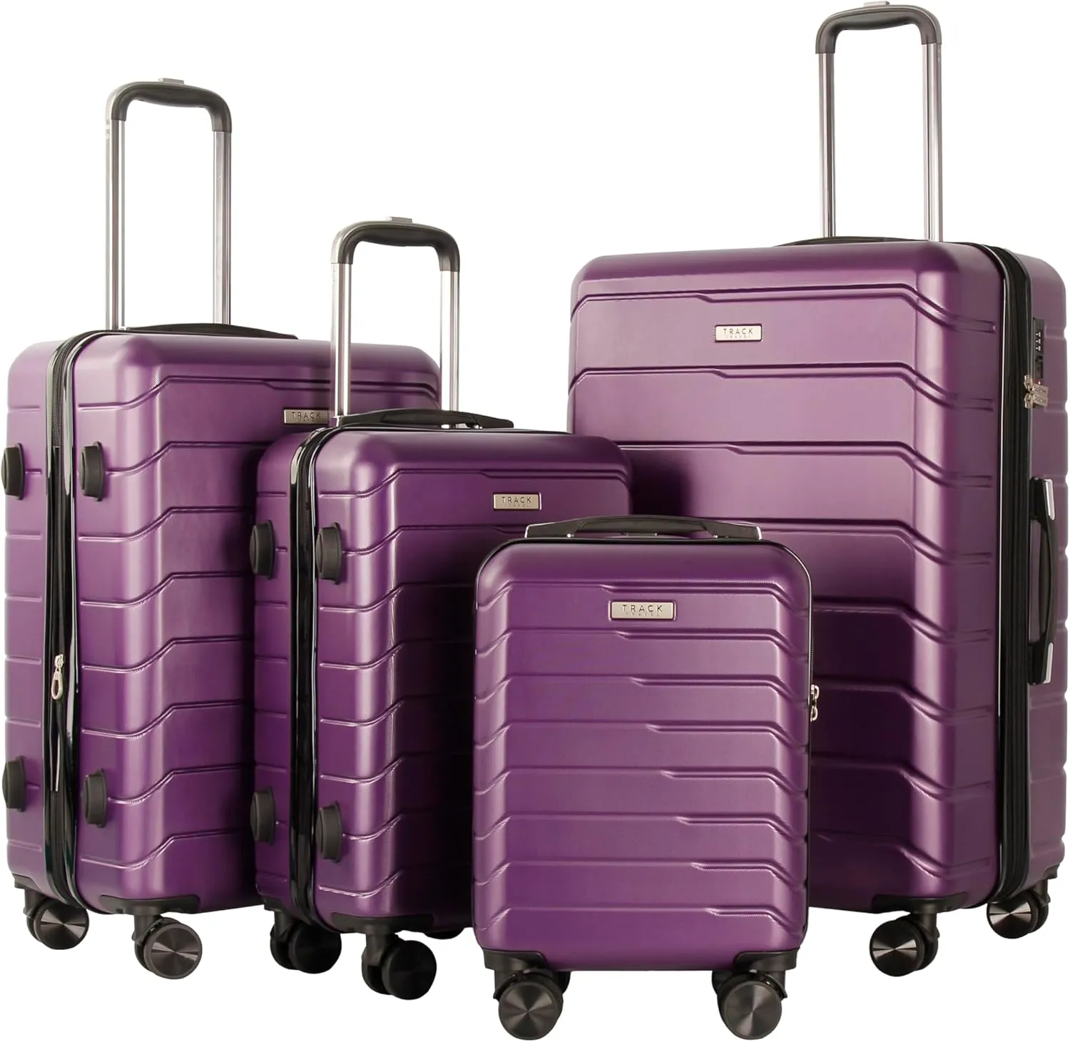 4 Piece Luggage Set ABS PC Expandable Hardshell TSA Lock Aluminum Trolley Spinner Wheels (Purple, 4 Piece Set)