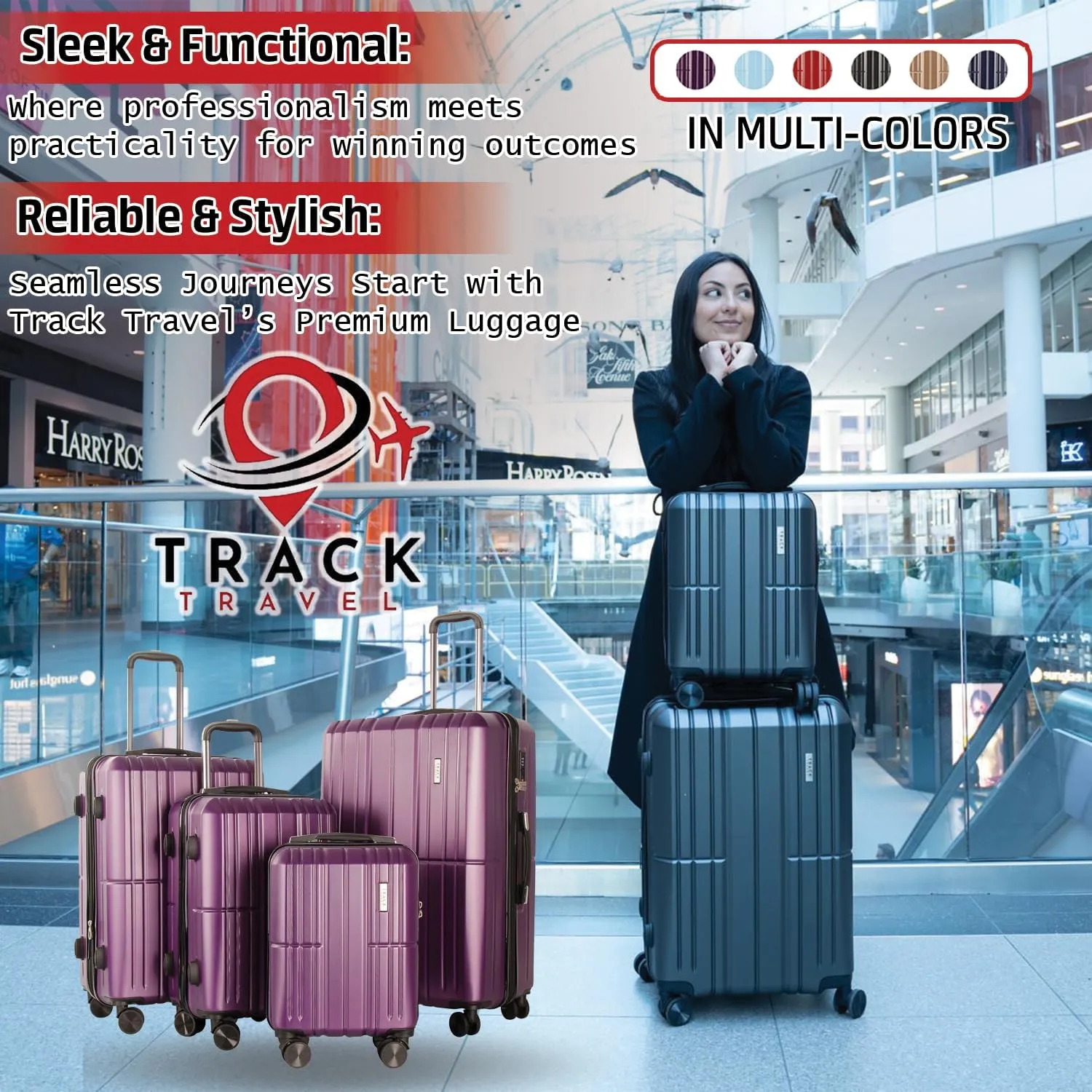 4 Piece Luggage Set ABS PC Expandable Hardshell TSA Lock Aluminum Trolley Spinner Wheels (Purple, 4 Piece Set)