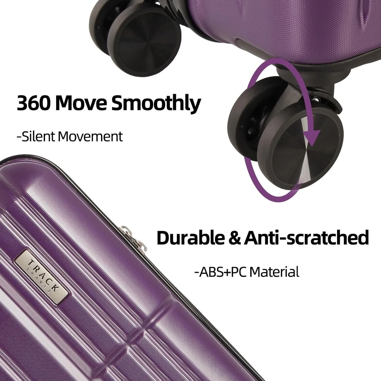 4 Piece Luggage Set ABS PC Expandable Hardshell TSA Lock Aluminum Trolley Spinner Wheels (Purple, 4 Piece Set)