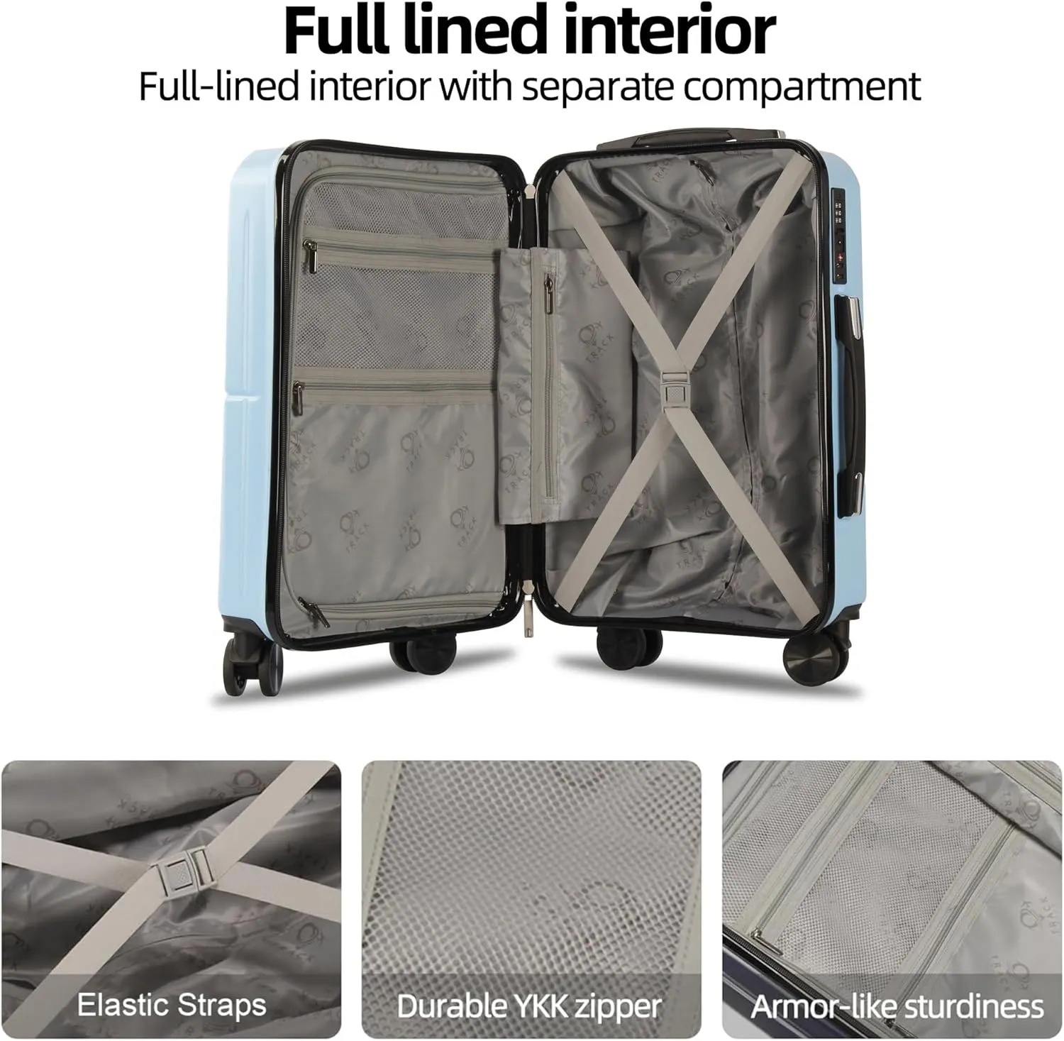 4 Piece Luggage Set ABS PC Expandable Hardshell TSA Lock Aluminum Trolley Spinner Wheels (Sky Blue, 4 Piece Set)