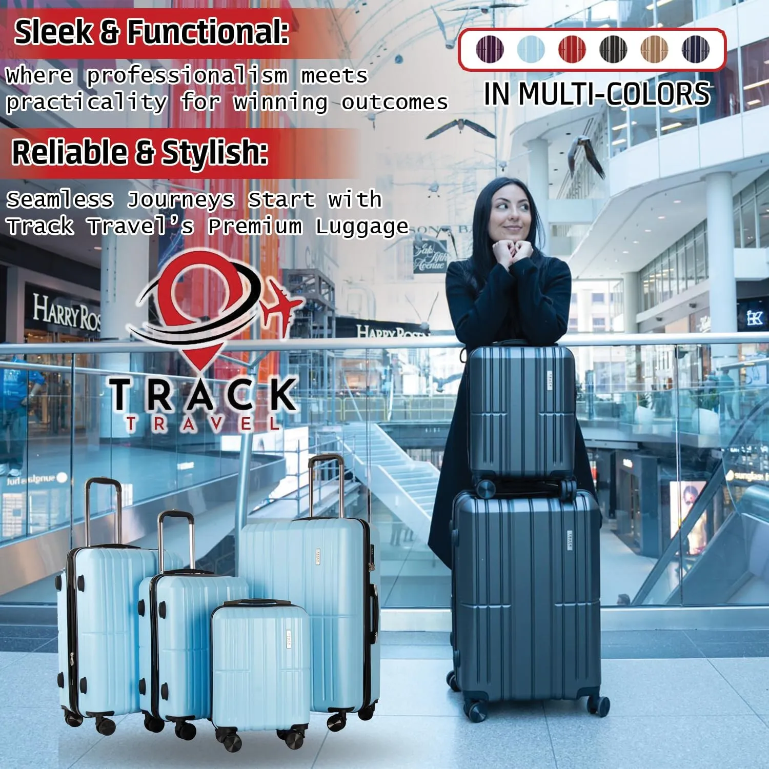 4 Piece Luggage Set ABS PC Expandable Hardshell TSA Lock Aluminum Trolley Spinner Wheels (Sky Blue, 4 Piece Set)