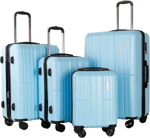 4 Piece Luggage Set ABS PC Expandable Hardshell TSA Lock Aluminum Trolley Spinner Wheels (Sky Blue, 4 Piece Set)