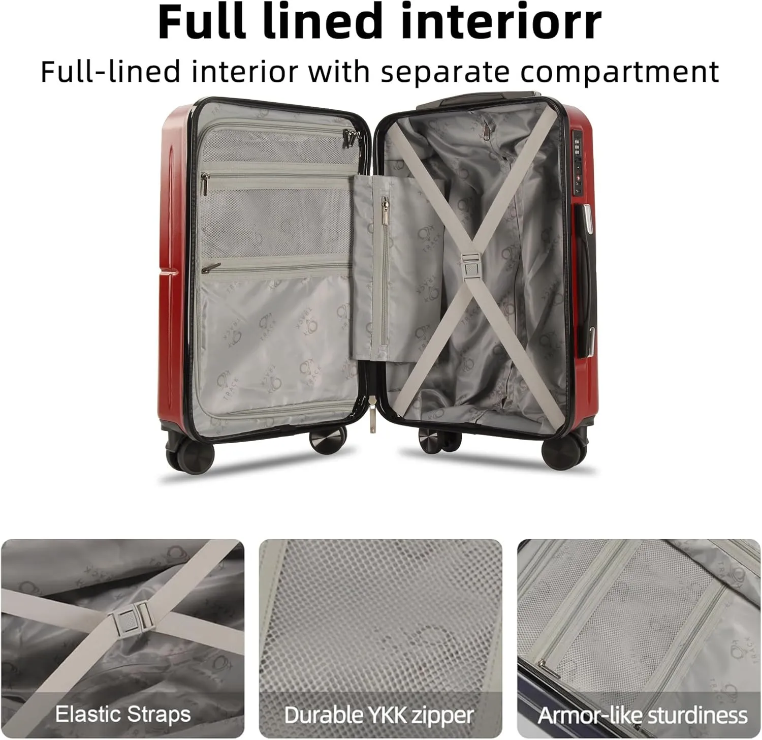 4 Piece Luggage Set ABS PC Expandable Hardshell TSA Lock Aluminum Trolley Spinner Wheels (Wine Red, 4 Piece Set)
