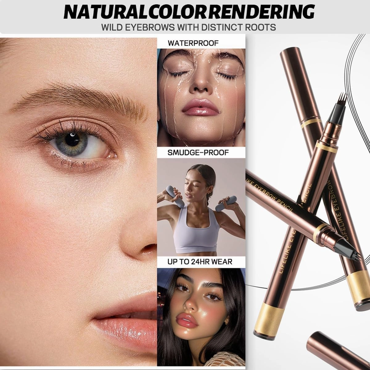 4 Tip Precise Eyebrow Pencil, 3d Waterproof Microblading Eyebrow Pen, Long-Lasting Smudge-Proof, Waterproof 4 Tip Eyebrow Pen For Natural Brows