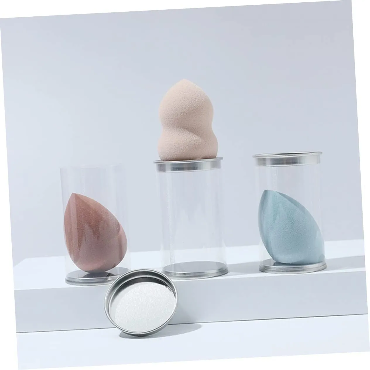 4sets 6pcs Box Portable Beauty Sponge Box Transparent Makeup Sponge Holder Moisture Storage Container for Travel Home Durable Cosmetic Organizer for Makeup Accessories 6pcs*4