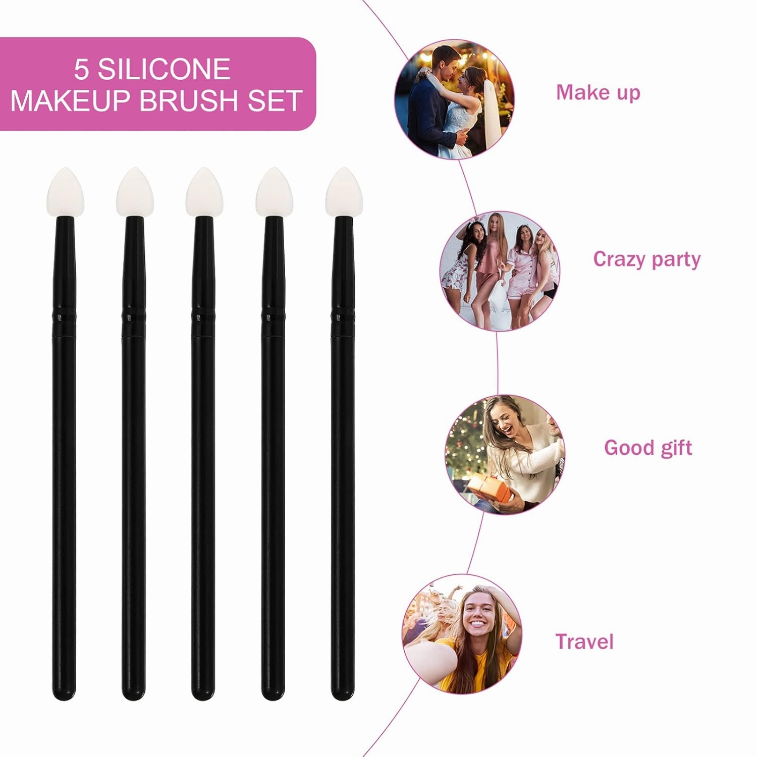 5sets Professional Eye Makeup Brush Set Silicone Applicators 10-piece Set for Even Application Ideal for Dry Oily Combination Skin 5pcs*5