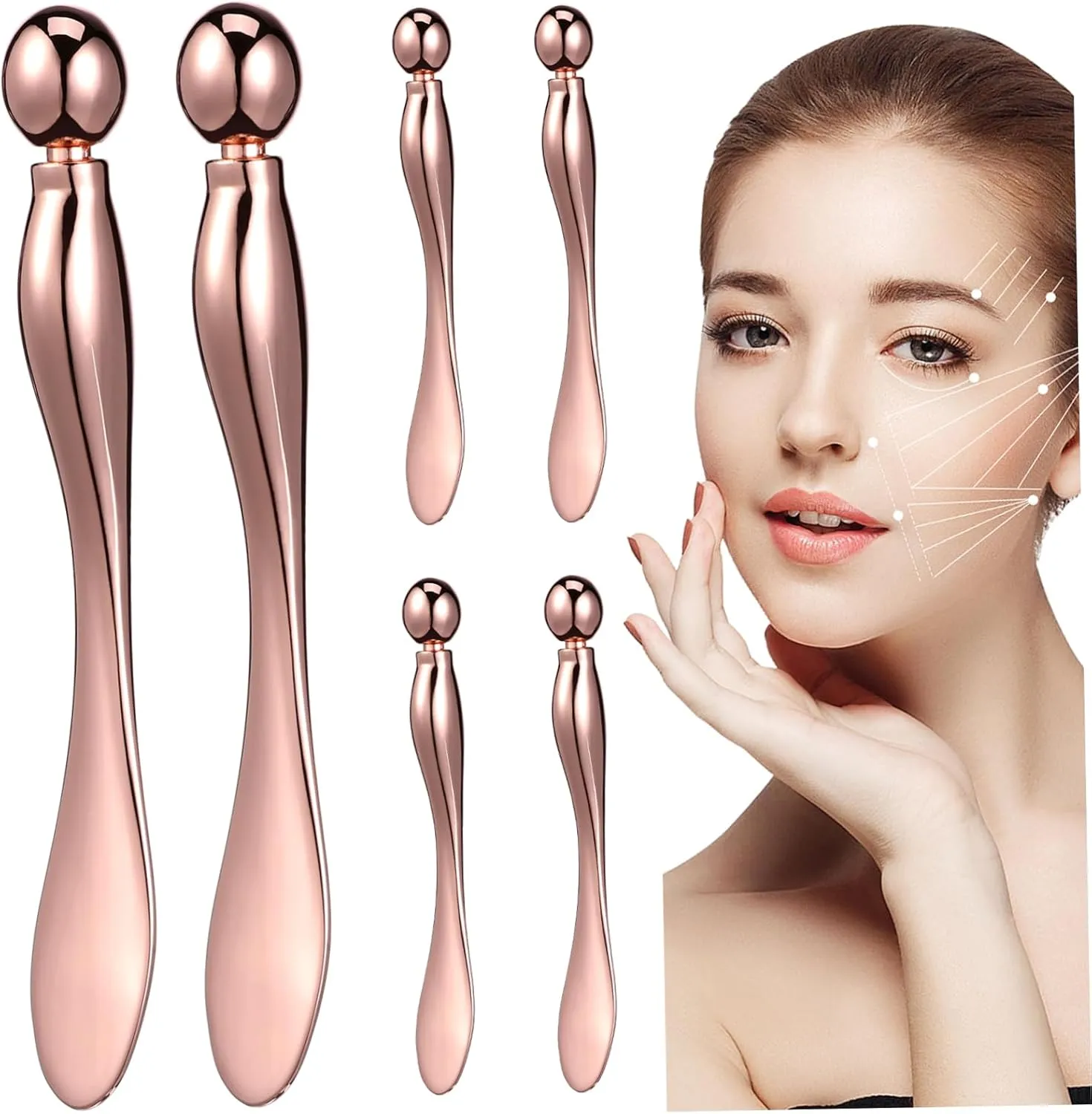 6-in-1 Eye Cream Applicator Set Face Roller for Eyes Metal Makeup Spoon Stylish Beauty Tool