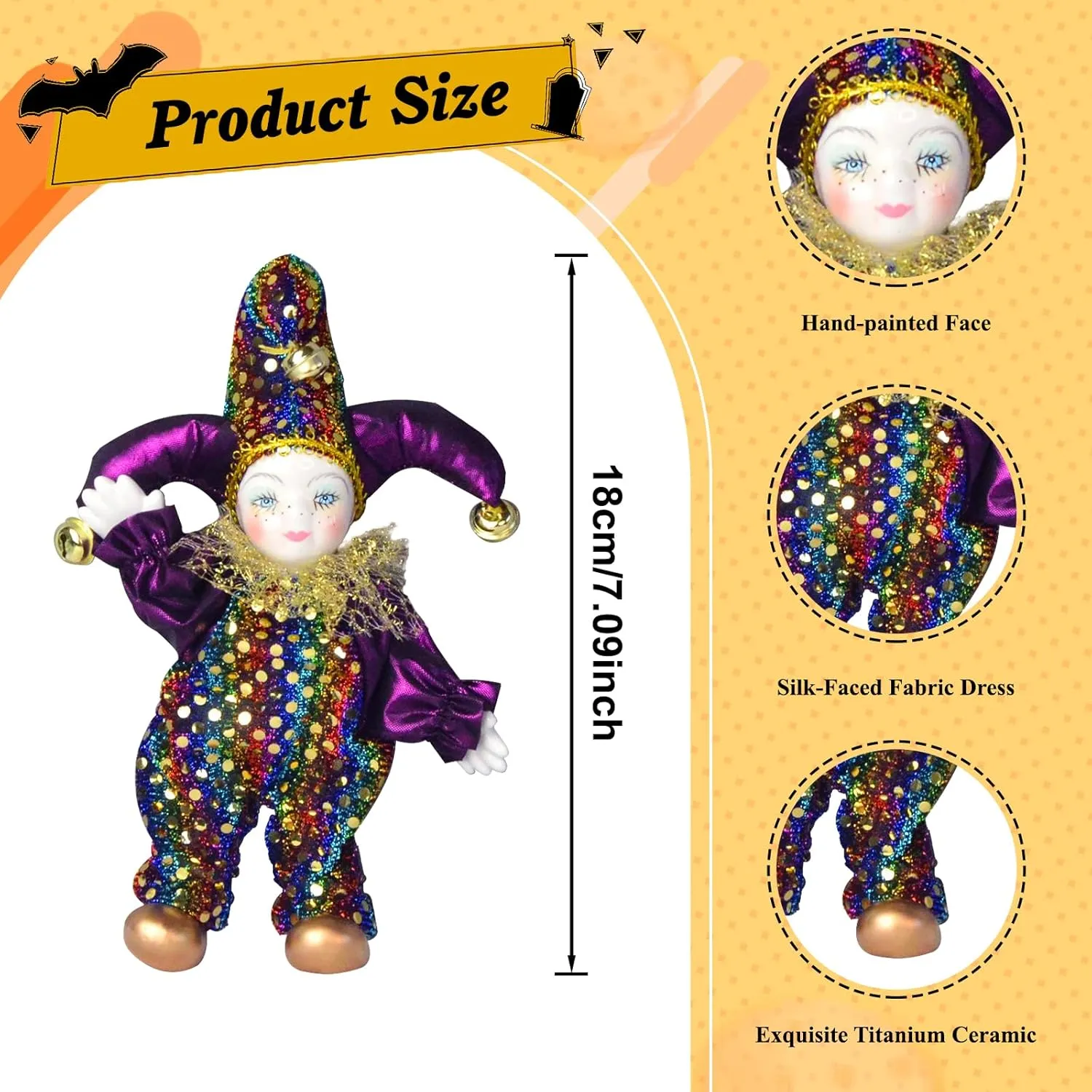 6 Inch Porcelain Clown Doll with Freckle, Rouge Gothic Doll, Bow Tie Bib Mardi Gras Halloween Clown, Cute and Scary Baby Doll - Indoor Decor Perfect Ornament for Table Desk Home Decoration