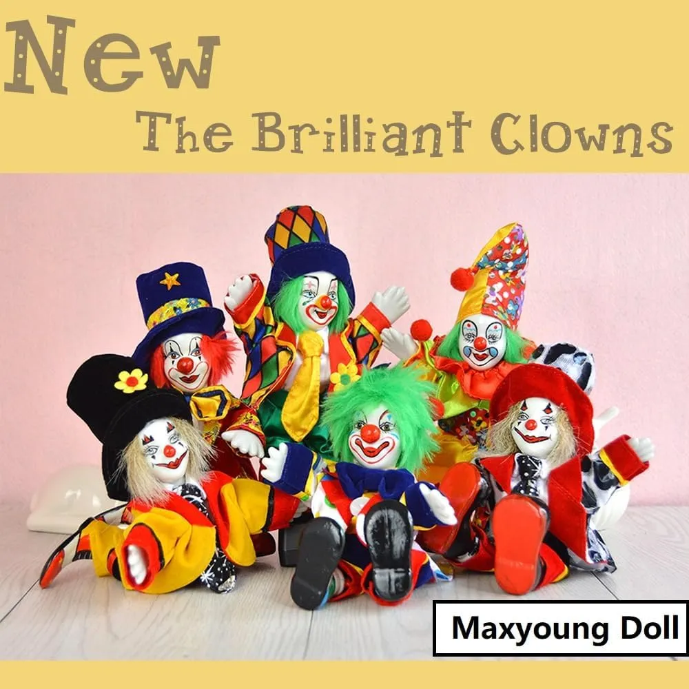6 Inch Porcelain Clown Doll with Freckle, Rouge Gothic Doll, Bow Tie Bib Mardi Gras Halloween Clown, Cute and Scary Baby Doll - Indoor Decor Perfect Ornament for Table Desk Home Decoration