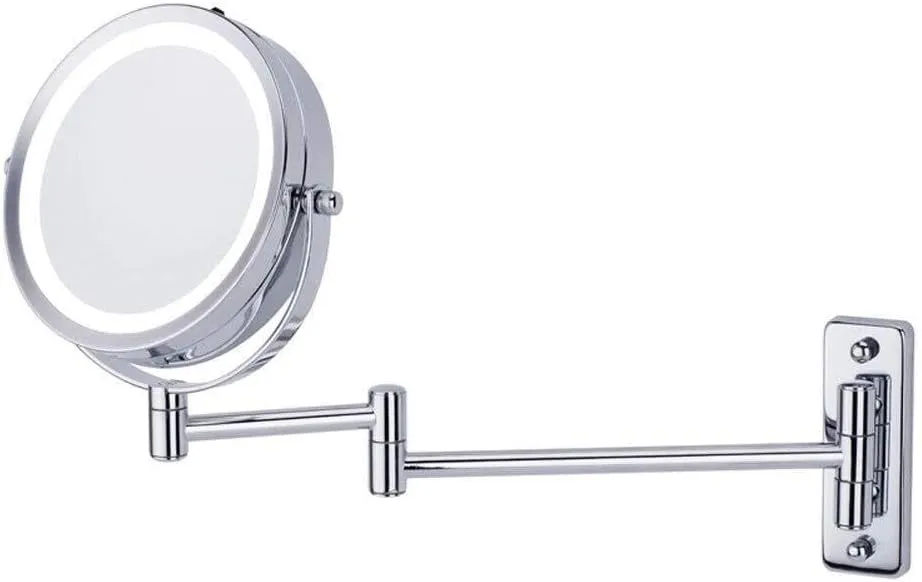 6-inch Wall Mounted Makeup Mirror with LED Lights, 360° Rotation, Extendable Folding Arm for Bathroom and Vanity Use