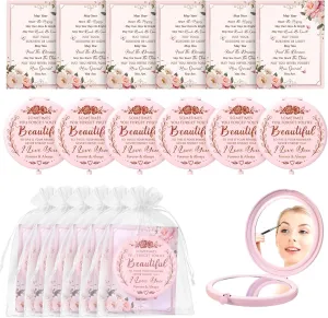 6-Pack Inspirational Compact Mirrors – 'Sometimes You Forget You're Beautiful' – Pink Pocket Mirrors – Appreciation Gifts for Women, Mother's Day Party Favors, Magnifying Makeup Mirrors