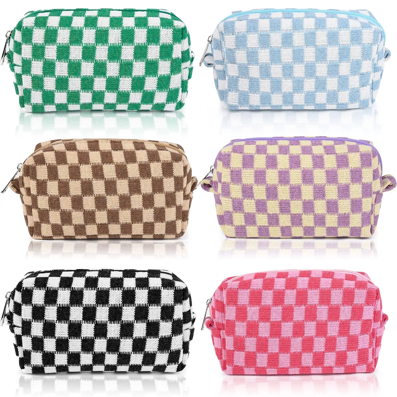 6 Pcs Checkered Makeup Bag Preppy Cosmetic Bag Bulk Pink Black Makeup Pouch Personalize Travel Toiletry Bag Organizer Cute DIY Makeup Brushes Storage Bag for Women