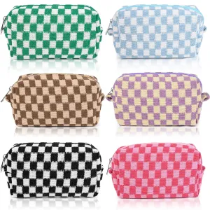 6 Pcs Checkered Makeup Bag Preppy Cosmetic Bag Bulk Pink Black Makeup Pouch Personalize Travel Toiletry Bag Organizer Cute DIY Makeup Brushes Storage Bag for Women