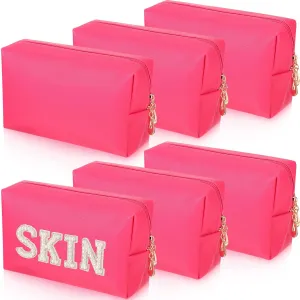 6 Pcs Preppy Patch Makeup Bag PU Leather Cosmetic Bag Waterproof Neat Travel Toiletry Pouch Portable Makeup Bag for Women Friends Cosmetic Organizer Travel Toiletry Pencil Case (Rose Red)