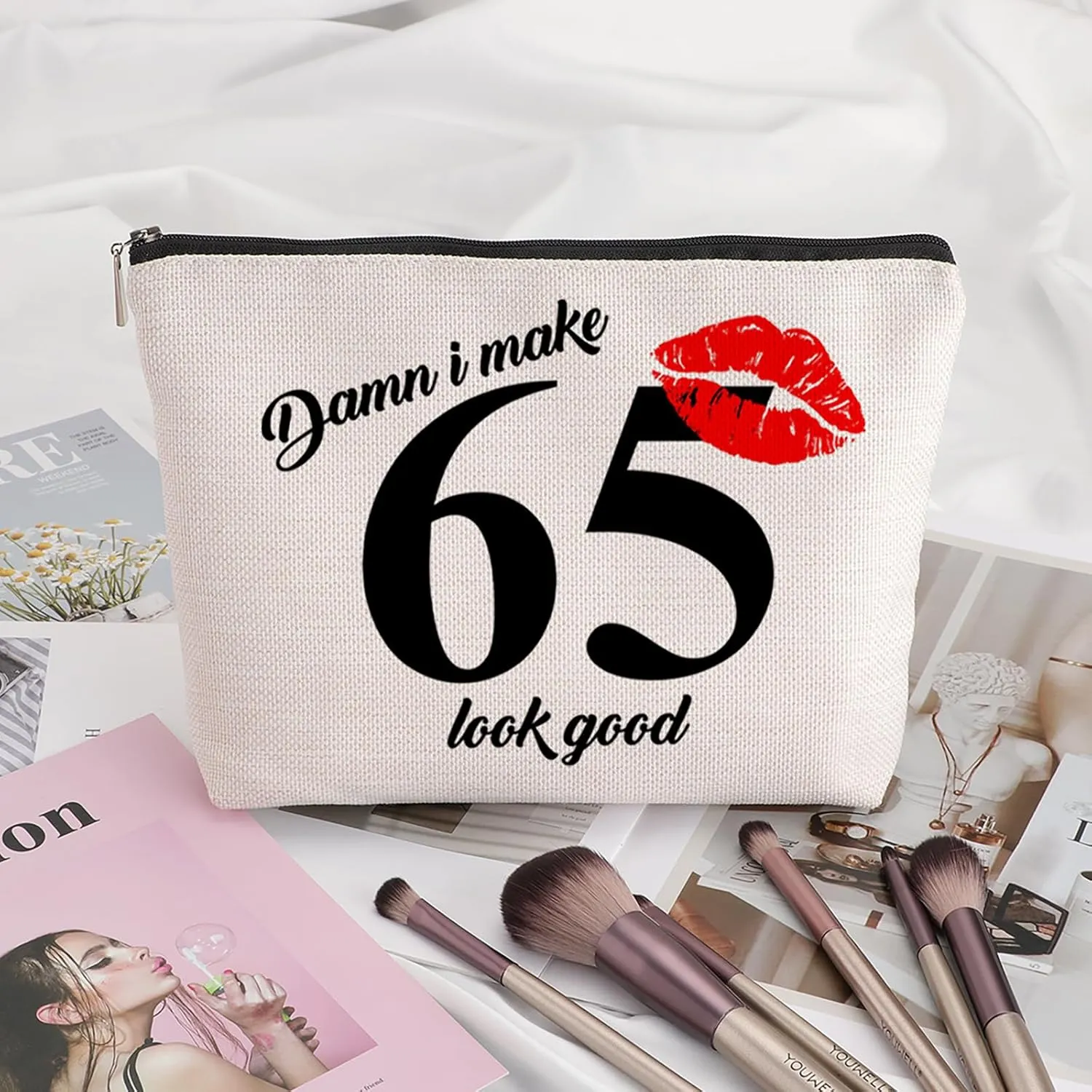 65th Birthday Gift for Women: Travel Makeup Bag - Cosmetic Bag for 65 Year Old Woman Turning 65