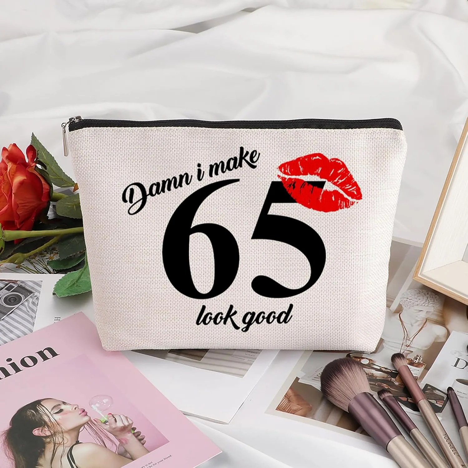 65th Birthday Gift for Women: Travel Makeup Bag - Cosmetic Bag for 65 Year Old Woman Turning 65