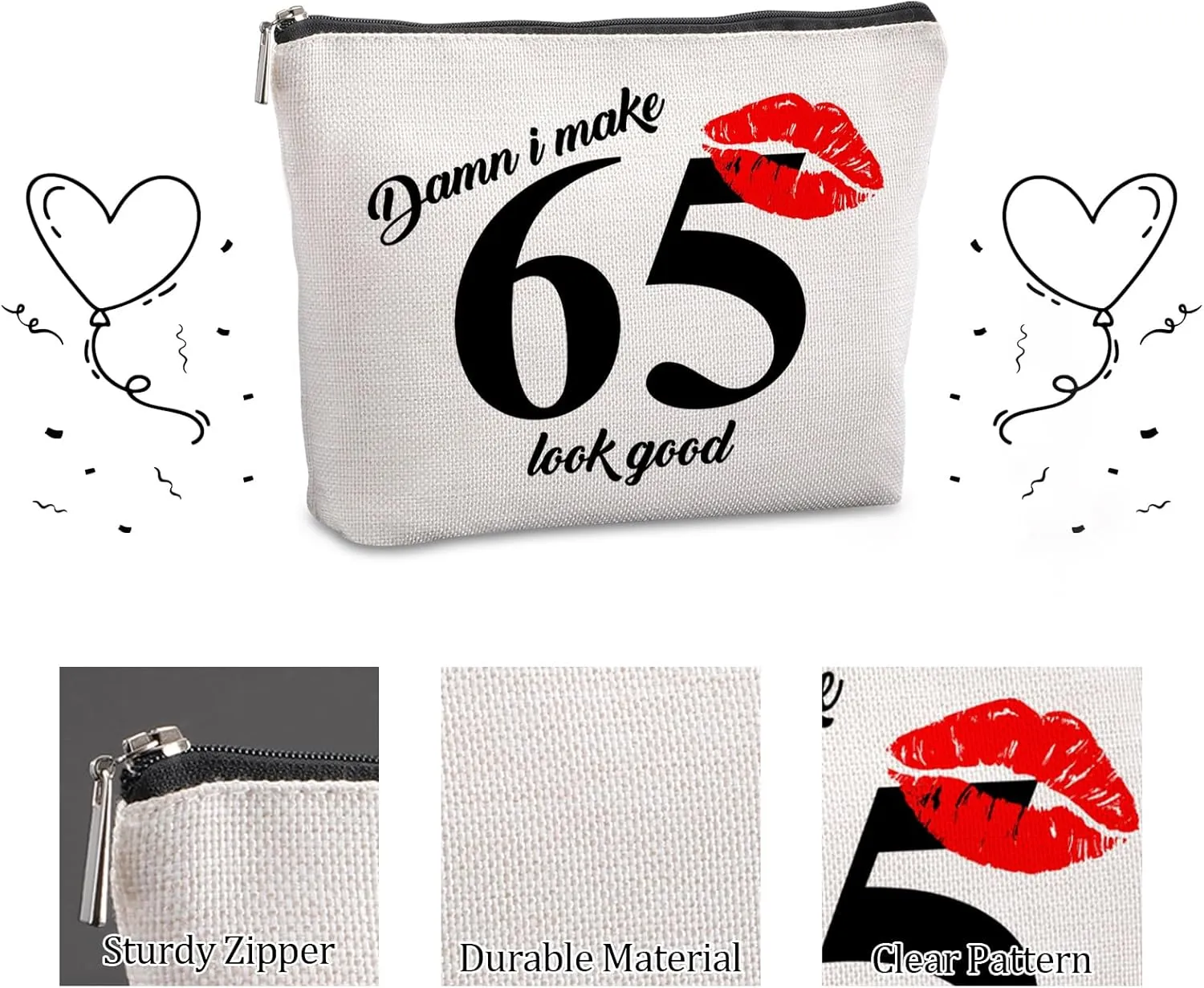 65th Birthday Gift for Women: Travel Makeup Bag - Cosmetic Bag for 65 Year Old Woman Turning 65