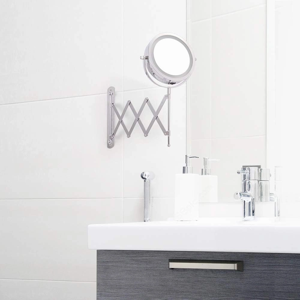 6 Inch Folding Makeup Mirror 3X Magnifying LED Lighted Vanity Mirror, Portable Illuminated Bathroom Shaving Mirror 360° Swivel for Bathroom and Spa,B(B)