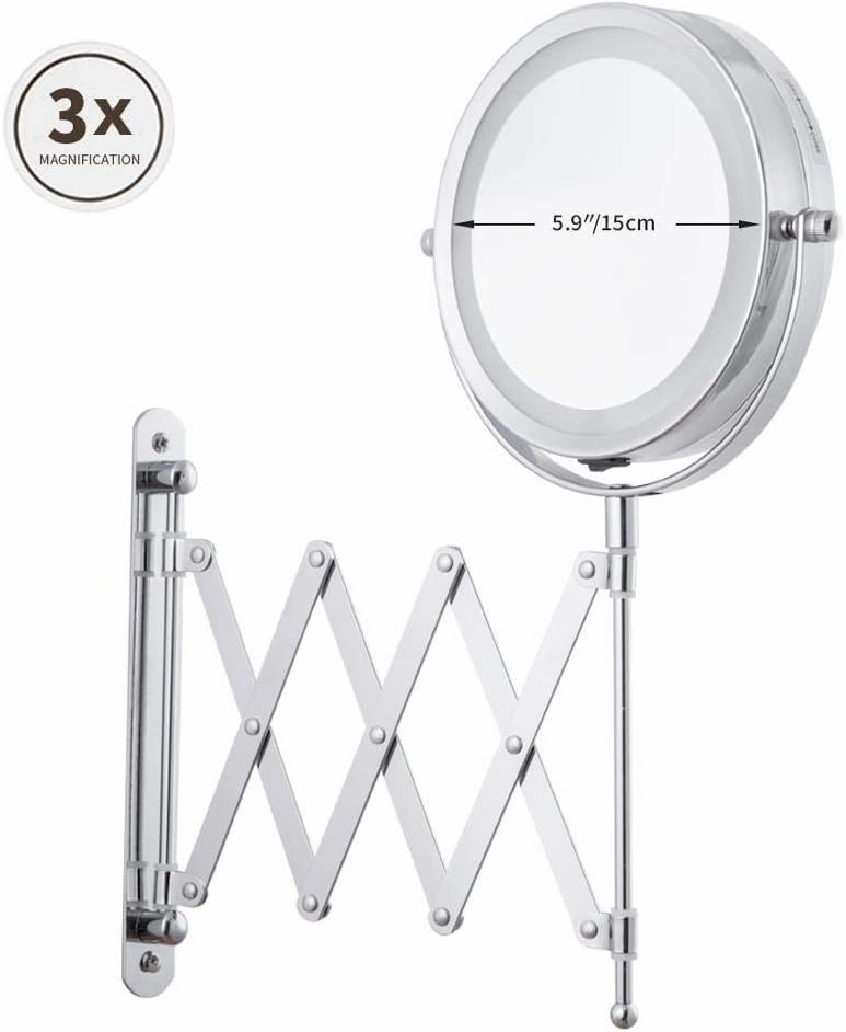 6 Inch Folding Makeup Mirror Magnifying LED Lighted Vanity Mirror, Portable Illuminated Bathroom Shaving Mirror 360° Swivel for Bathroom and Spa,3xmagnifying(3xmagnifying)