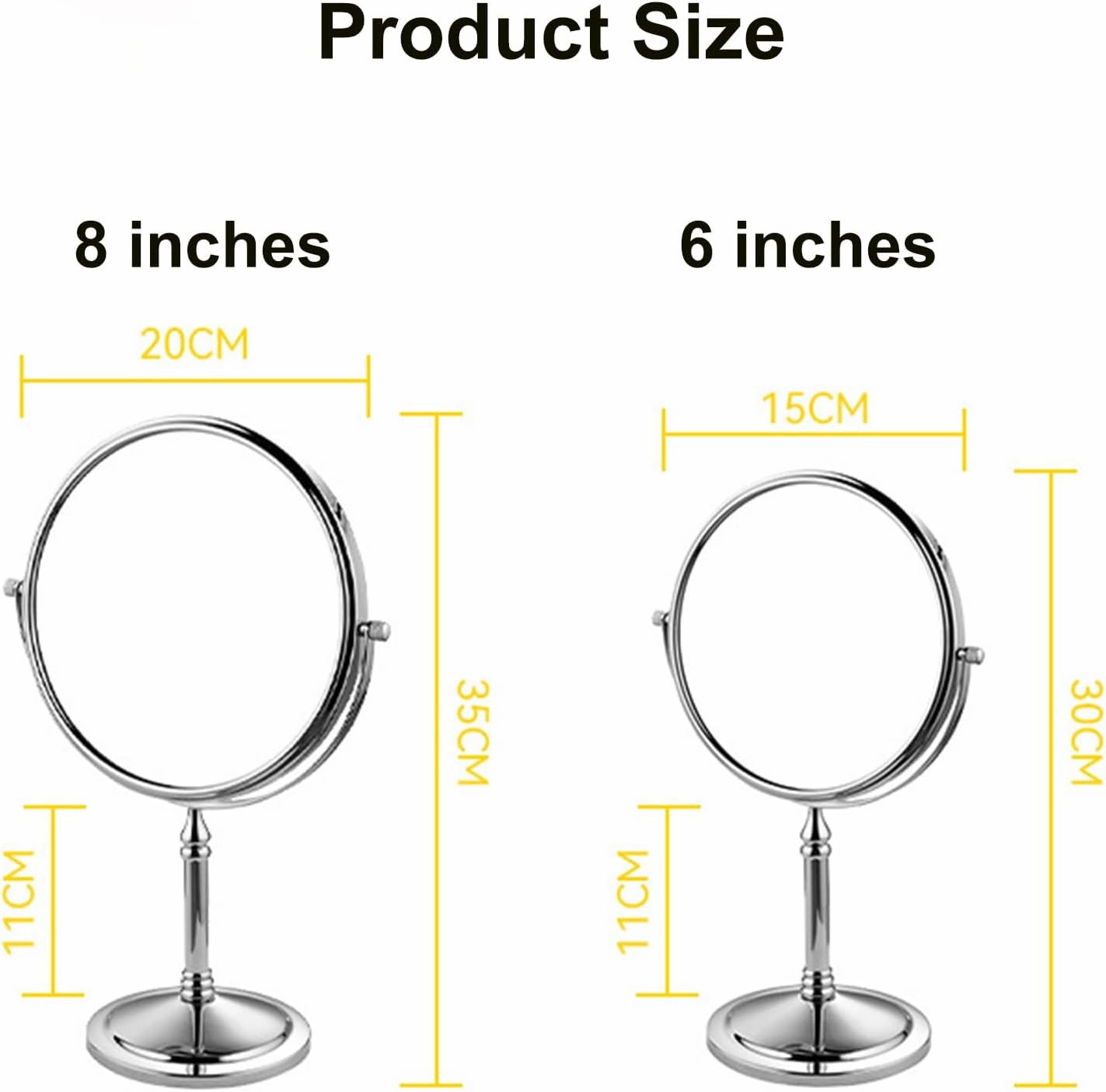 6 Inch Tabletop Makeup Mirror, 360°Swivel Double Side Beauty Cosmetic Mirror, HD Magnification Shaving Mirror for Table, Standing Vanity Mirror for Beauty Salon,Silver,5X