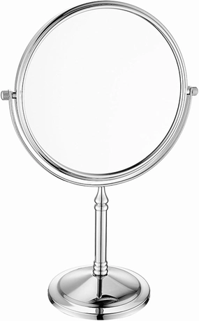 6 Inch Tabletop Makeup Mirror, 360°Swivel Double Side Beauty Cosmetic Mirror, HD Magnification Shaving Mirror for Table, Standing Vanity Mirror for Beauty Salon,Silver,5X