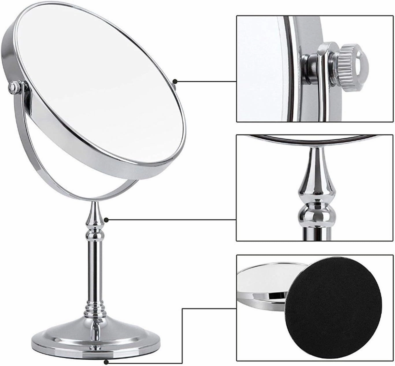 6 Inch Tabletop Makeup Mirror, 360°Swivel Double Side Beauty Cosmetic Mirror, HD Magnification Shaving Mirror for Table, Standing Vanity Mirror for Beauty Salon,Silver,5X