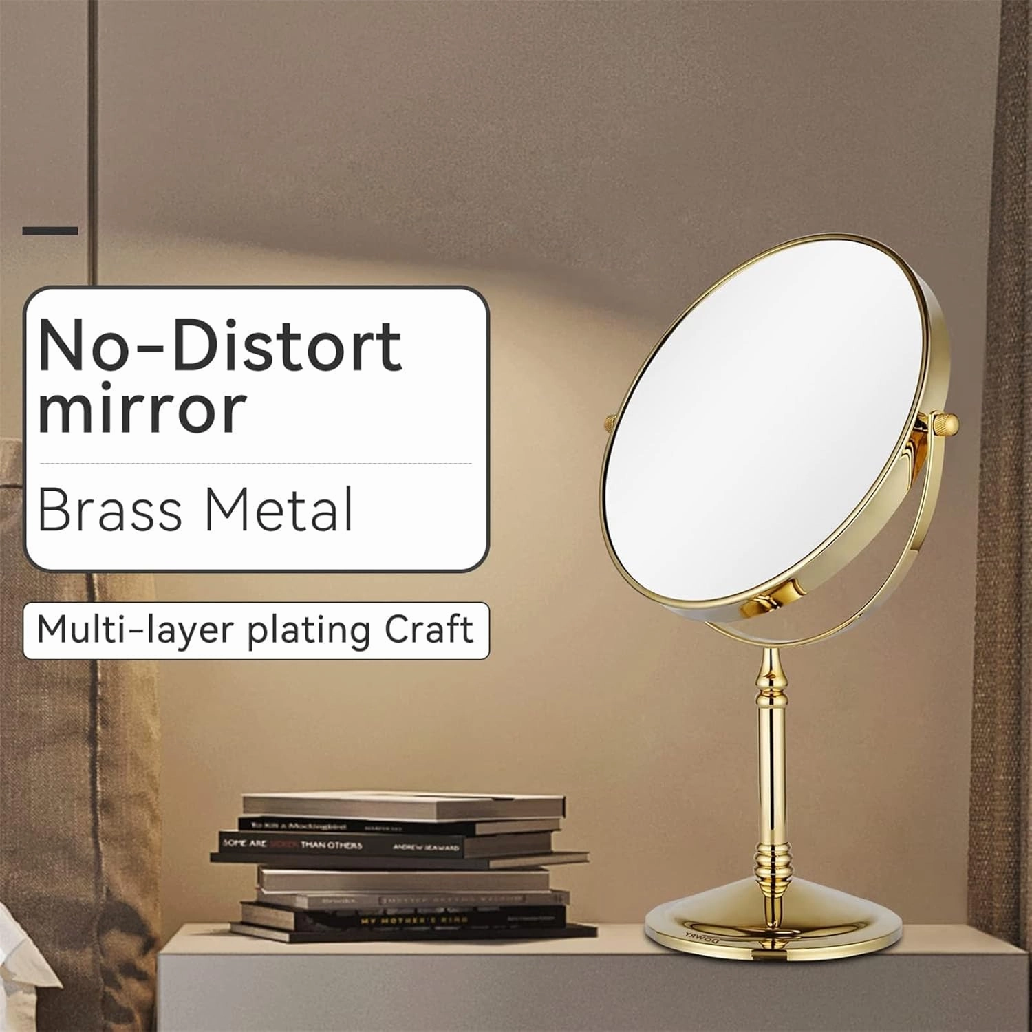6 Inch Tabletop Makeup Mirror, 360°Swivel Double Side Beauty Cosmetic Mirror, HD Magnification Shaving Mirror for Table, Standing Vanity Mirror for Beauty Salon,Silver,5X