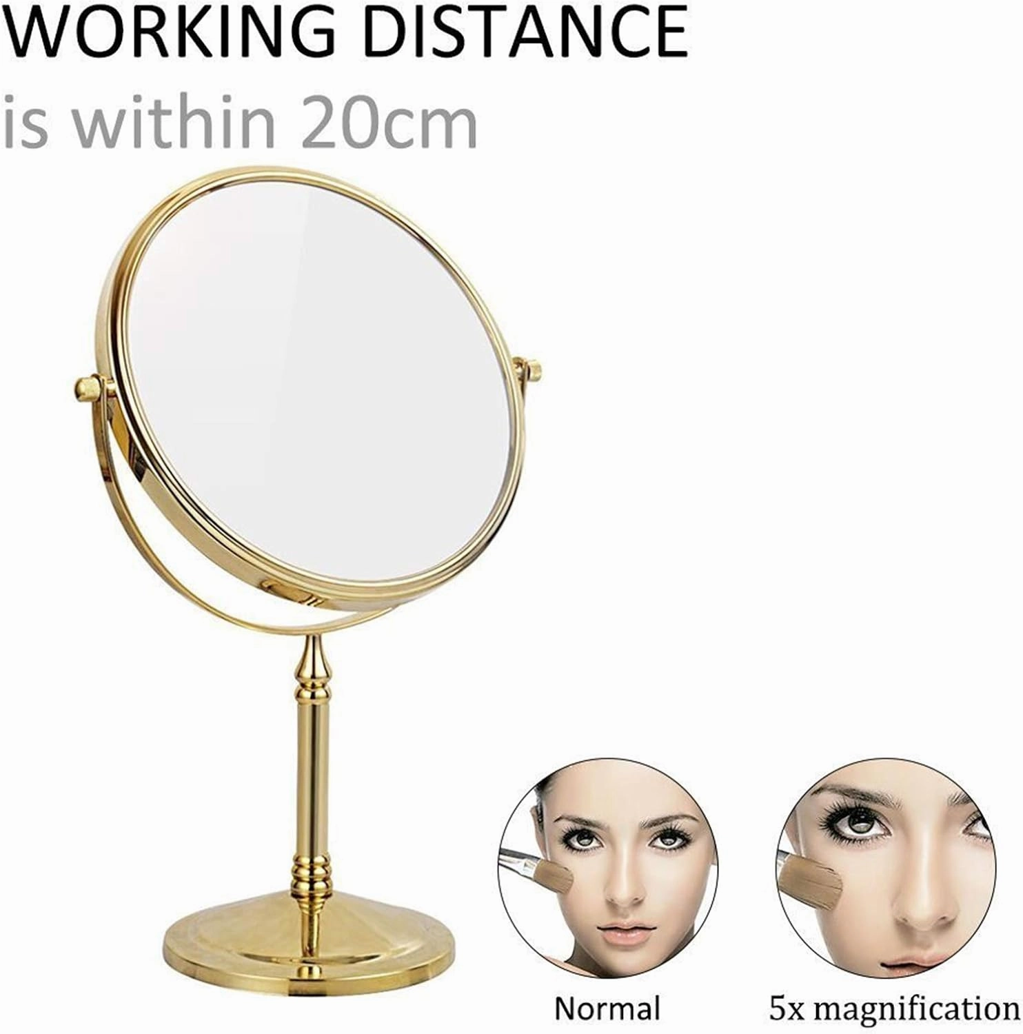 6 Inch Tabletop Makeup Mirror, 360°Swivel Double Side Beauty Cosmetic Mirror, HD Magnification Shaving Mirror for Table, Standing Vanity Mirror for Beauty Salon,Silver,5X