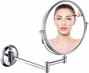6 Inch Wall-Mounted Make-up Mirror, Shaving Mirrors for Wall, 7X Magnification 360 Degree Rotation Double-Sided Make-up Mirrors for Bathrooms, Silver White