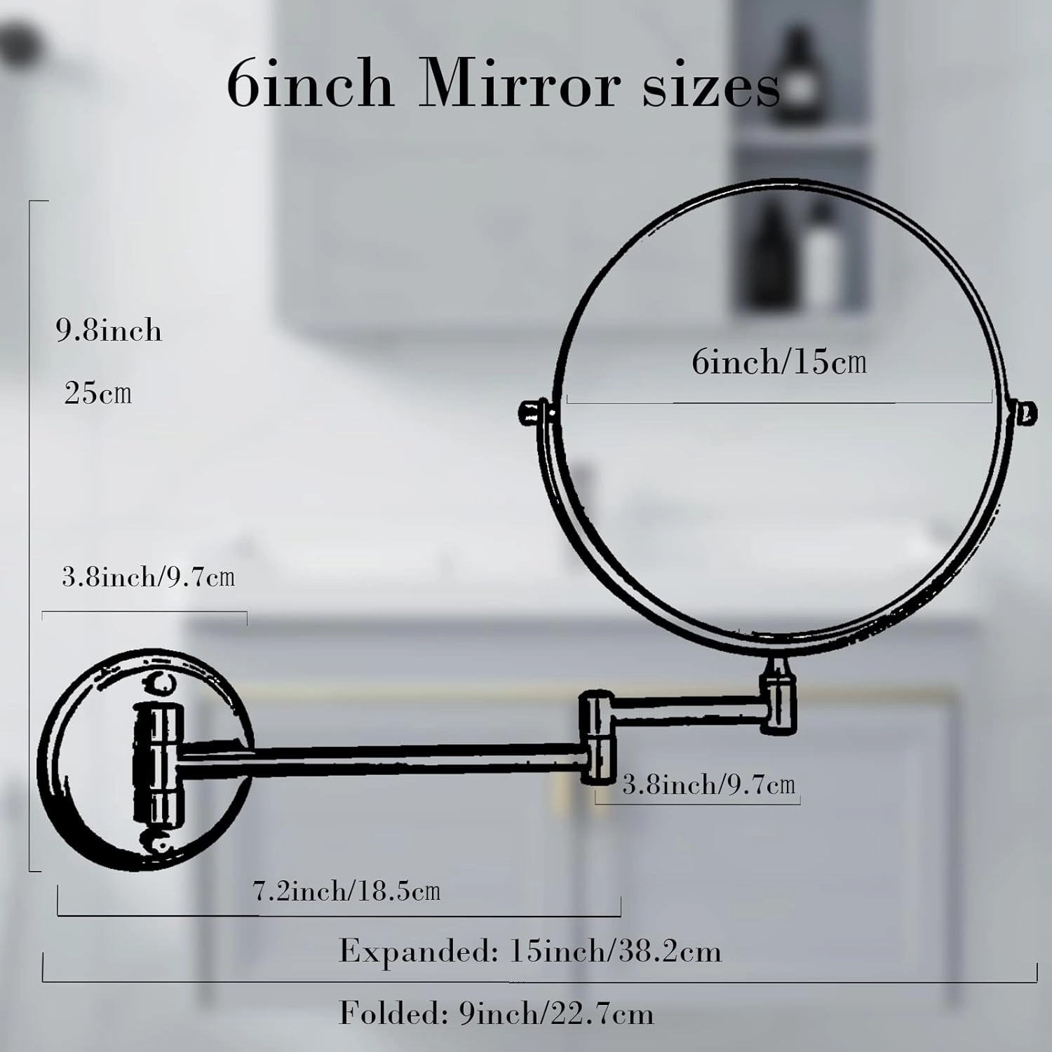 6 Inch Wall-Mounted Make-up Mirror, Shaving Mirrors for Wall, 7X Magnification 360 Degree Rotation Double-Sided Make-up Mirrors for Bathrooms, Silver White