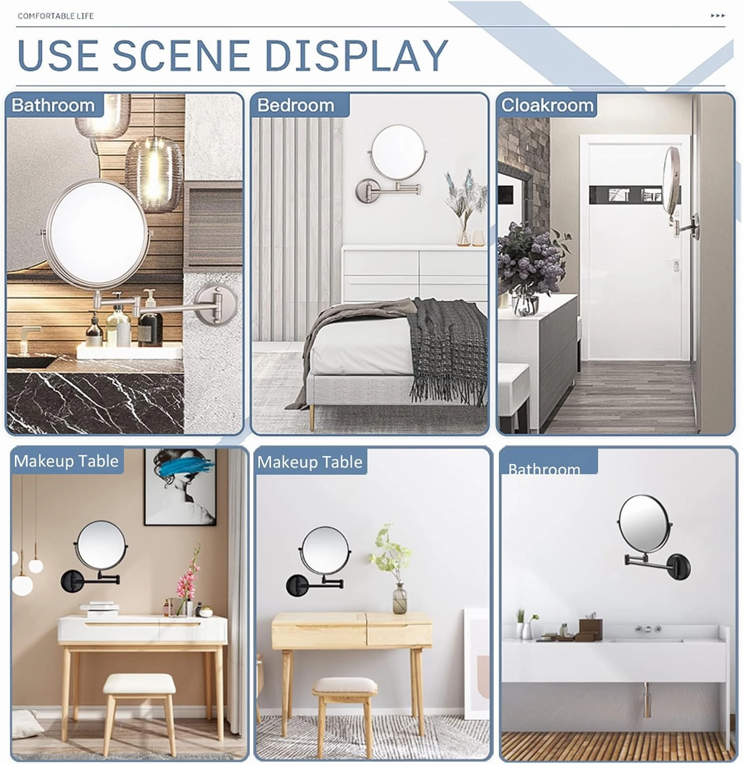 6 Inch Wall-Mounted Make-up Mirror, Shaving Mirrors for Wall, 7X Magnification 360 Degree Rotation Double-Sided Make-up Mirrors for Bathrooms, Silver White