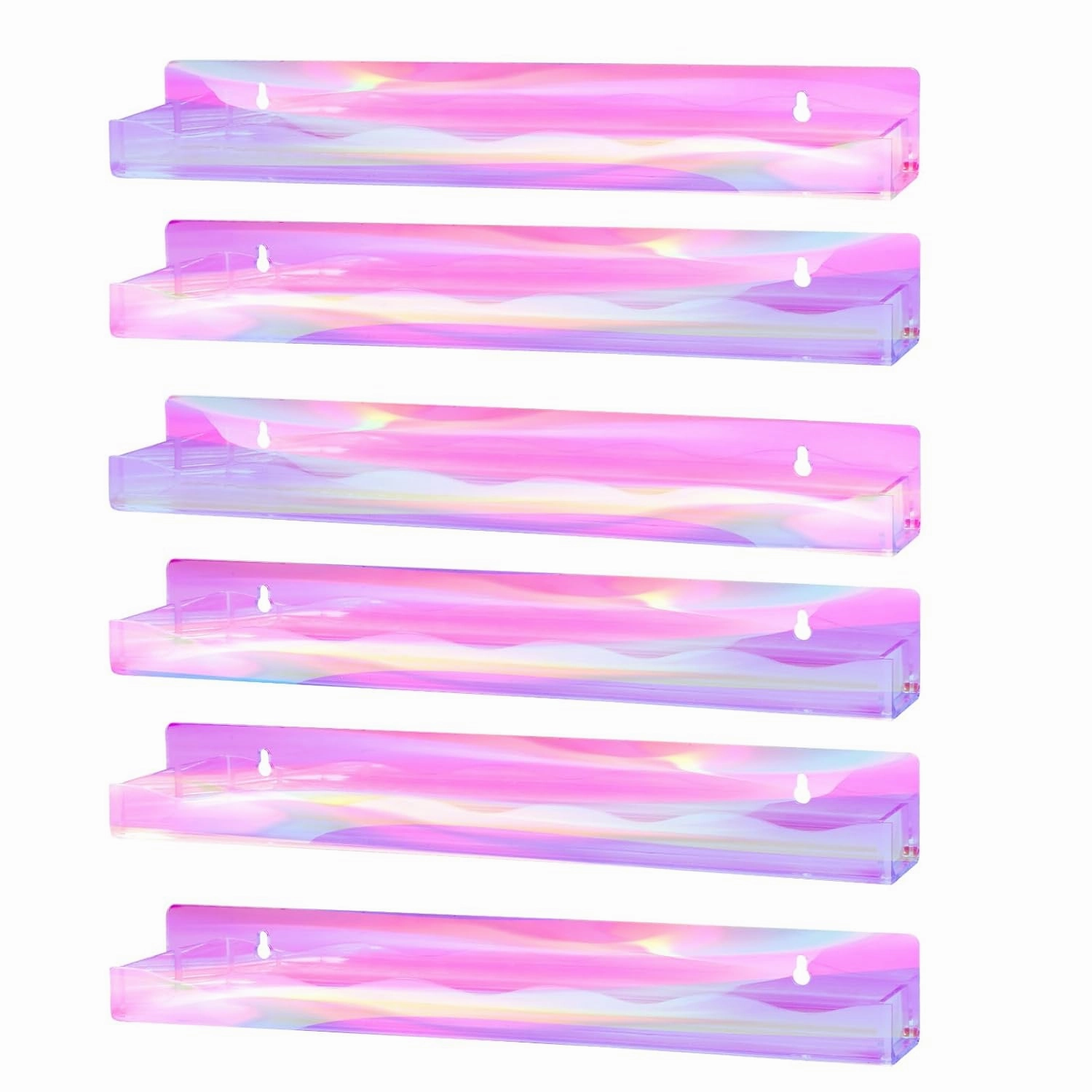 6 Packs Iridescent Nail Polish Wall Mounted Organizer, 15" Rainbow Floating Shelves, Acrylic Nail Polish Wall Rack for Paint, Tattoo Ink, Essential Oils, Makeup Storage Display Stand