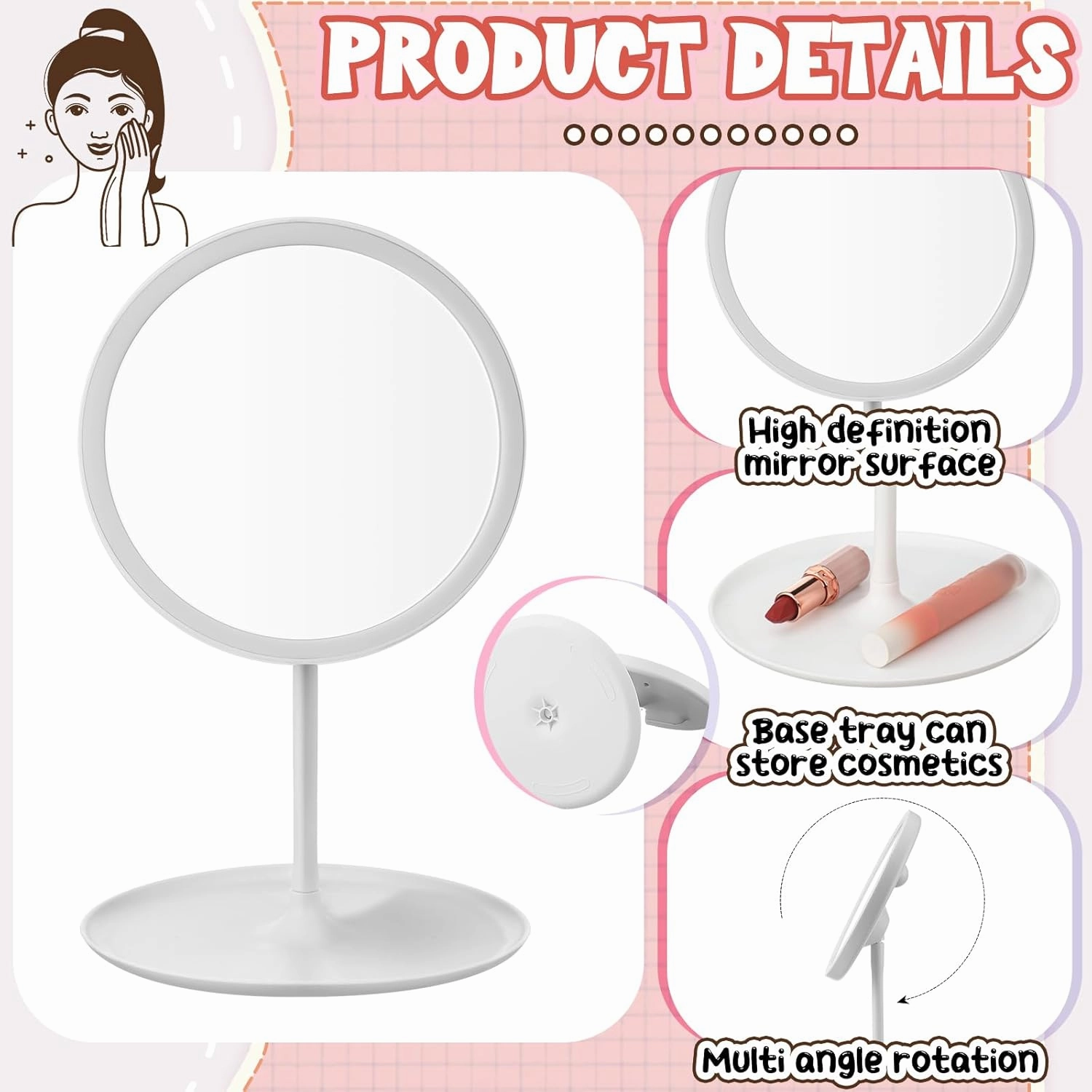 6 Pcs Spa Party Mirror Spa Party Supplies Sleepover Accessory Favors Makeup Mirror for Sleepover Slumber Birthday Favors Gift(White)