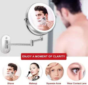 8'' Bathroom Mirror Wall Mounted Upgrade Auto Off LED Makeup Mirror Shaving Mirror with 1X/10X Magnification 360° Swivel Powered by 4 x AAA Batteries