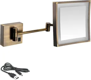 8 Inch Bathroom Mirror Wall Mounted USB Rechargeable Makeup Mirror 3x Magnification Shaving Mirror 180° Swivel Vanity Mirror LED Lighted Wall Mounted Mirrors Square Cosmetic Mirror ( Color : Ch ( Colo