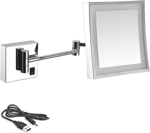 8 Inch Bathroom Mirror Wall Mounted USB Rechargeable Makeup Mirror 3X Magnification Shaving Mirror 180° Swivel Vanity Mirror LED Lighted Wall Mounted Mirrors Square Cosmetic Mirror (Color : Ch (Colo