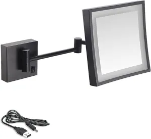 8 Inch Bathroom Mirror Wall Mounted USB Rechargeable Makeup Mirror 3x Magnification Shaving Mirror 180° Swivel Vanity Mirror LED Lighted Wall Mounted Mirrors Square Cosmetic Mirror ( Color : Ch ( Colo