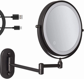 8'' Wall Mounted Makeup Mirror Black USB Rechargeable Double Sided with 3 Tones Led Lights, 1X/10X Magnifying Bathroom Mirror for Shaving Extendable Arm Touch Control1X/10X, Makeup and Shavi ( Size :