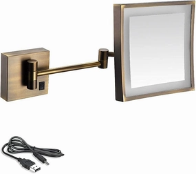 8 Inch Bathroom Mirror Wall Mounted USB Rechargeable Makeup Mirror 3X Magnification Shaving Mirror 180&Deg; Swivel Vanity Mirror Led Lighted Wall Mounted Mirrors Square Cosmetic Mirror ( Color ( Color