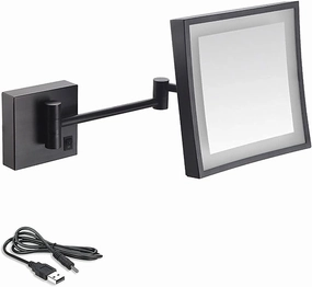 8 Inch Bathroom Mirror Wall Mounted USB Rechargeable Makeup Mirror 3x Magnification Shaving Mirror 180° Swivel Vanity Mirror LED Lighted Wall Mounted Mirrors Square Cosmetic Mirror ( Color : Ch ( Colo