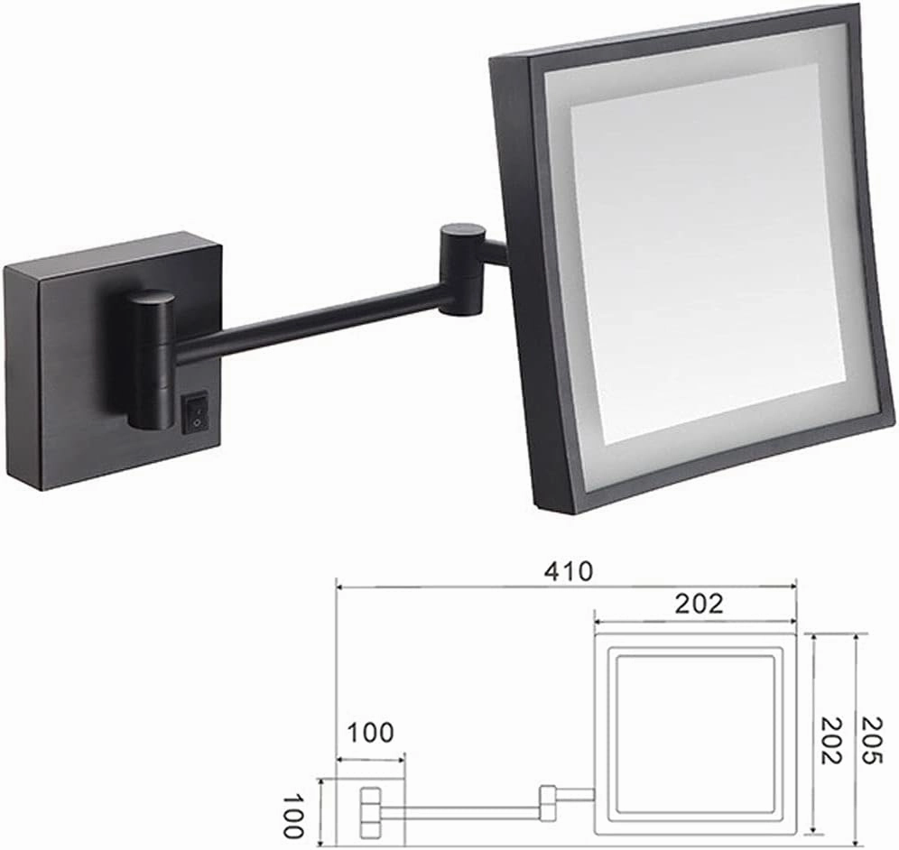 8 Inch Bathroom Mirror Wall Mounted, USB Rechargeable Makeup Mirror 3X Magnification Shaving Mirror 180° Swivel Vanity Mirror LED Lighted Wall Mounted Mirrors Square Cosmetic Mirror