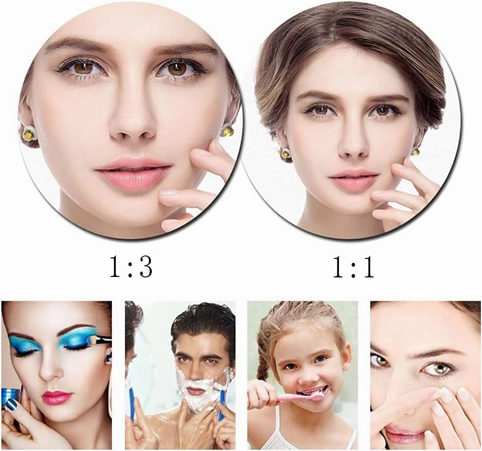 8 inch Bathroom Mirror Wall Mounted,USB Rechargeable Makeup Mirror 3X Magnification Shaving Mirror 180 Swivel Vanity Mirror Led Lighted Wall Mounted Mirrors Square Cosmetic Mirror
