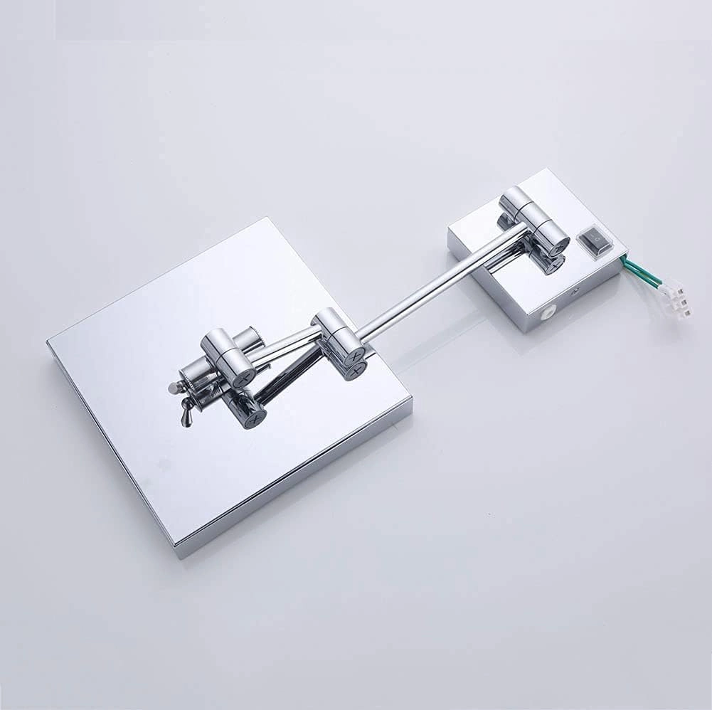 8 inch Bathroom Mirror Wall Mounted,USB Rechargeable Makeup Mirror 3X Magnification Shaving Mirror 180 Swivel Vanity Mirror Led Lighted Wall Mounted Mirrors Square Cosmetic Mirror