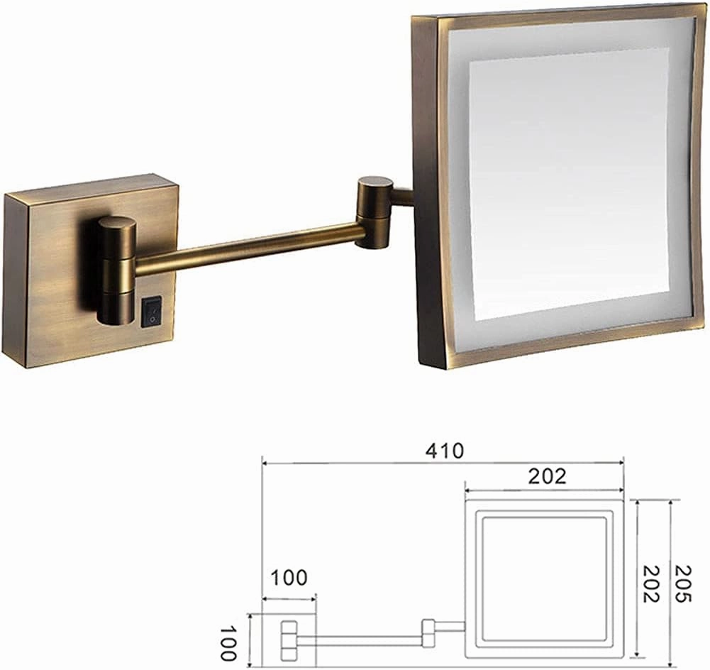 8 inch Bathroom Mirror Wall Mounted,USB Rechargeable Makeup Mirror 3X Magnification Shaving Mirror 180 Swivel Vanity Mirror Led Lighted Wall Mounted Mirrors Square Cosmetic Mirror