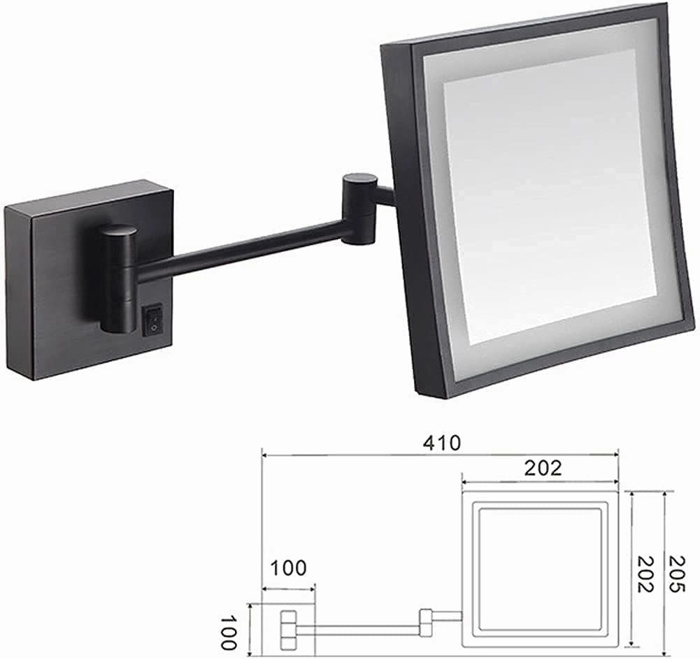 8 Inch Bathroom Mirror Wall Mounted,USB rgeable Makeup Mirror 3X Magnification Shaving Mirror 180°Swivel Vanity Mirror LED Lighted Wall Mounted Mirrors Square Cosmetic Mirror(Matte Black)