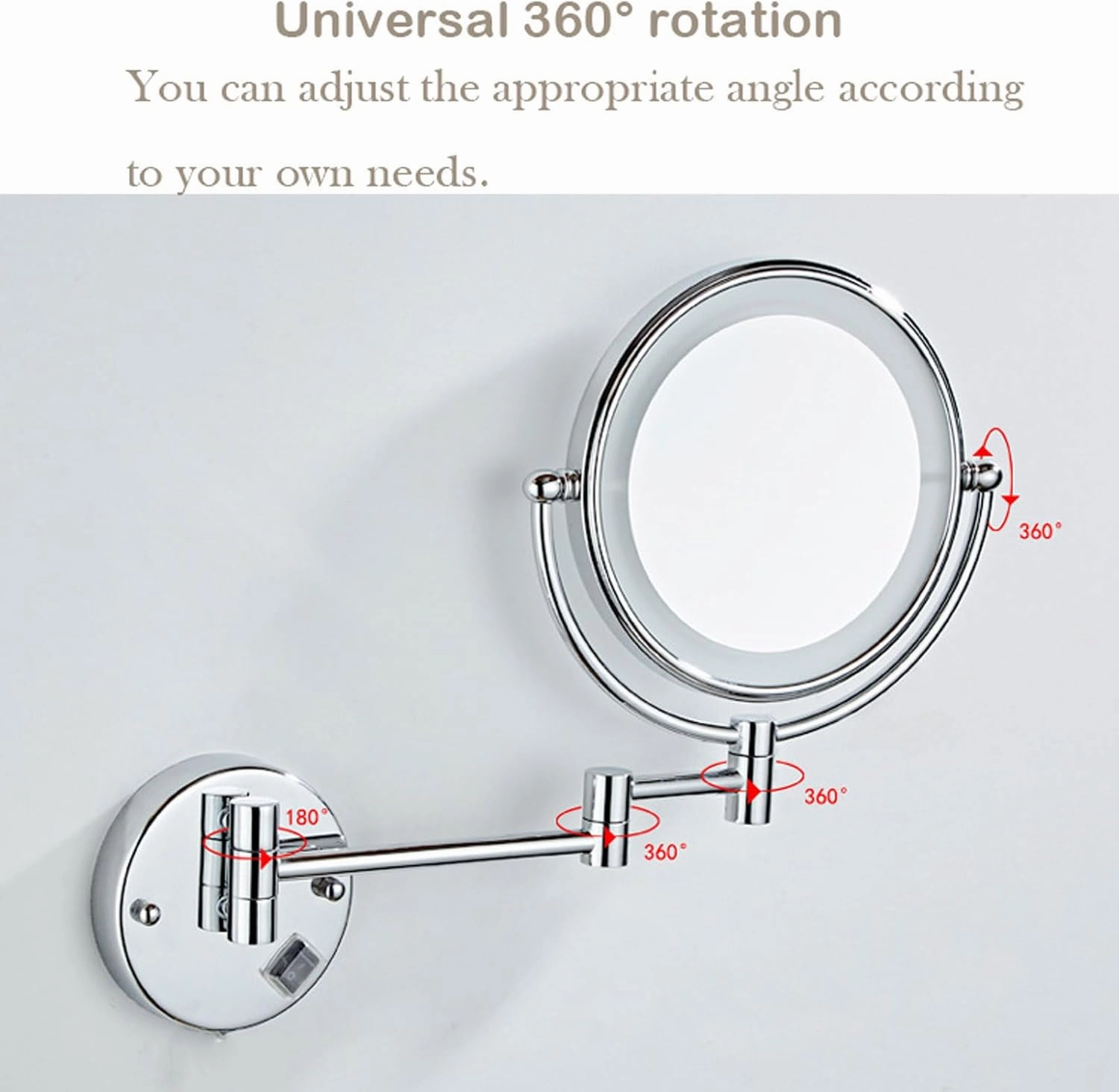 8-inch Foldable Makeup Mirror,360-degree Rotating Shaving Mirror, with LED Wall-Mounted Double-Sided Magnifying,Bathroom Vanity Mirror,Cosmetic Mirror